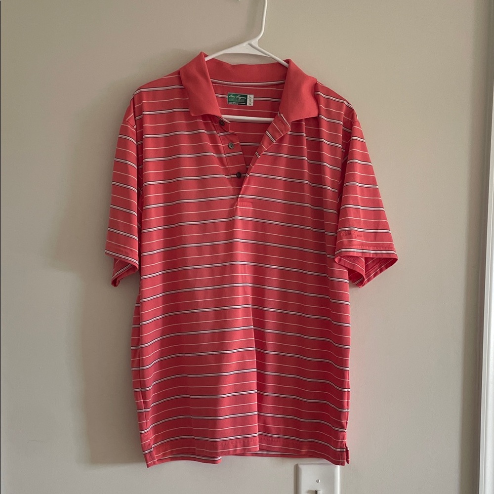 Hogan Coral and White Striped Polo